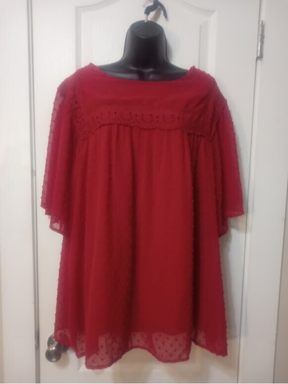 Red Semi‑Sheer Textured Top | Size 2XL | GUC